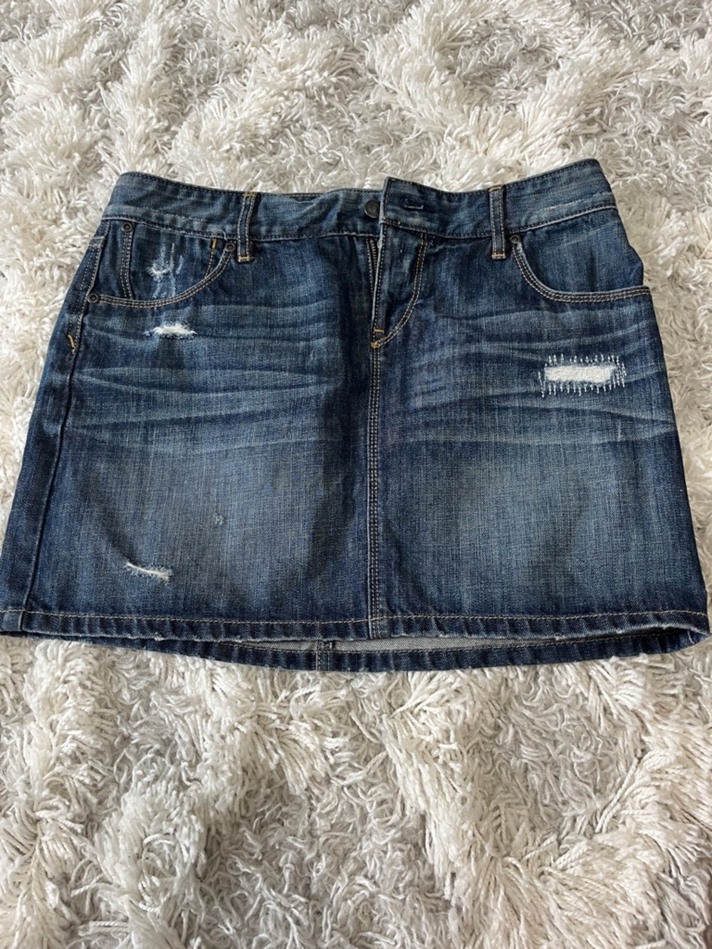 Ann Taylor Distressed Dark Blue Denim Mini Skirt